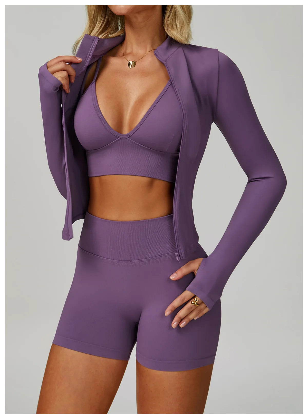 Veyra Active™ SculptFlex 3-Piece Yoga Set | Long Sleeve Crop Top, Sports Bra & High-Waist Leggings