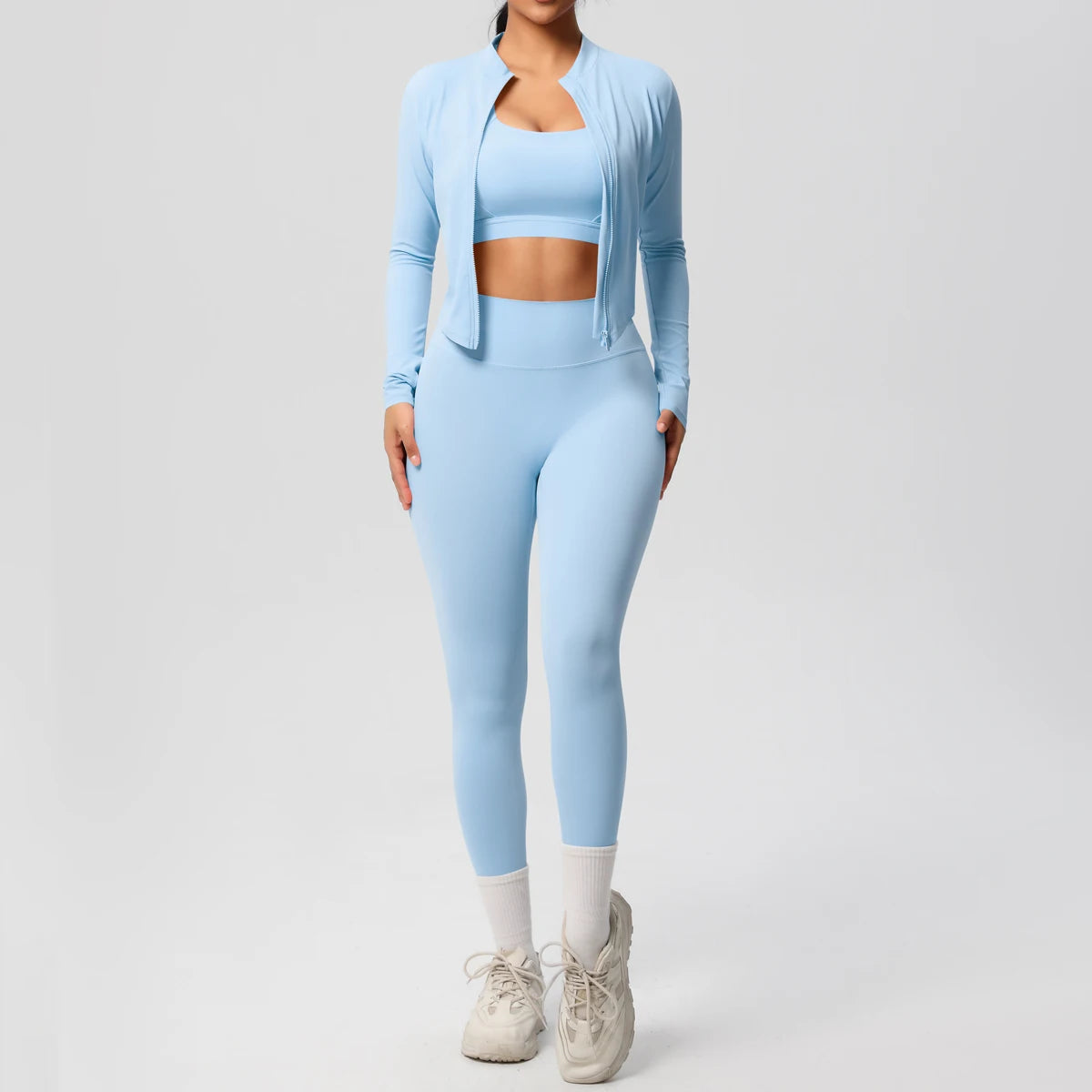 Veyra Active™ Infinite 3-Piece Yoga Set | Zipper Jacket, Sports Bra & High-Waist Leggings