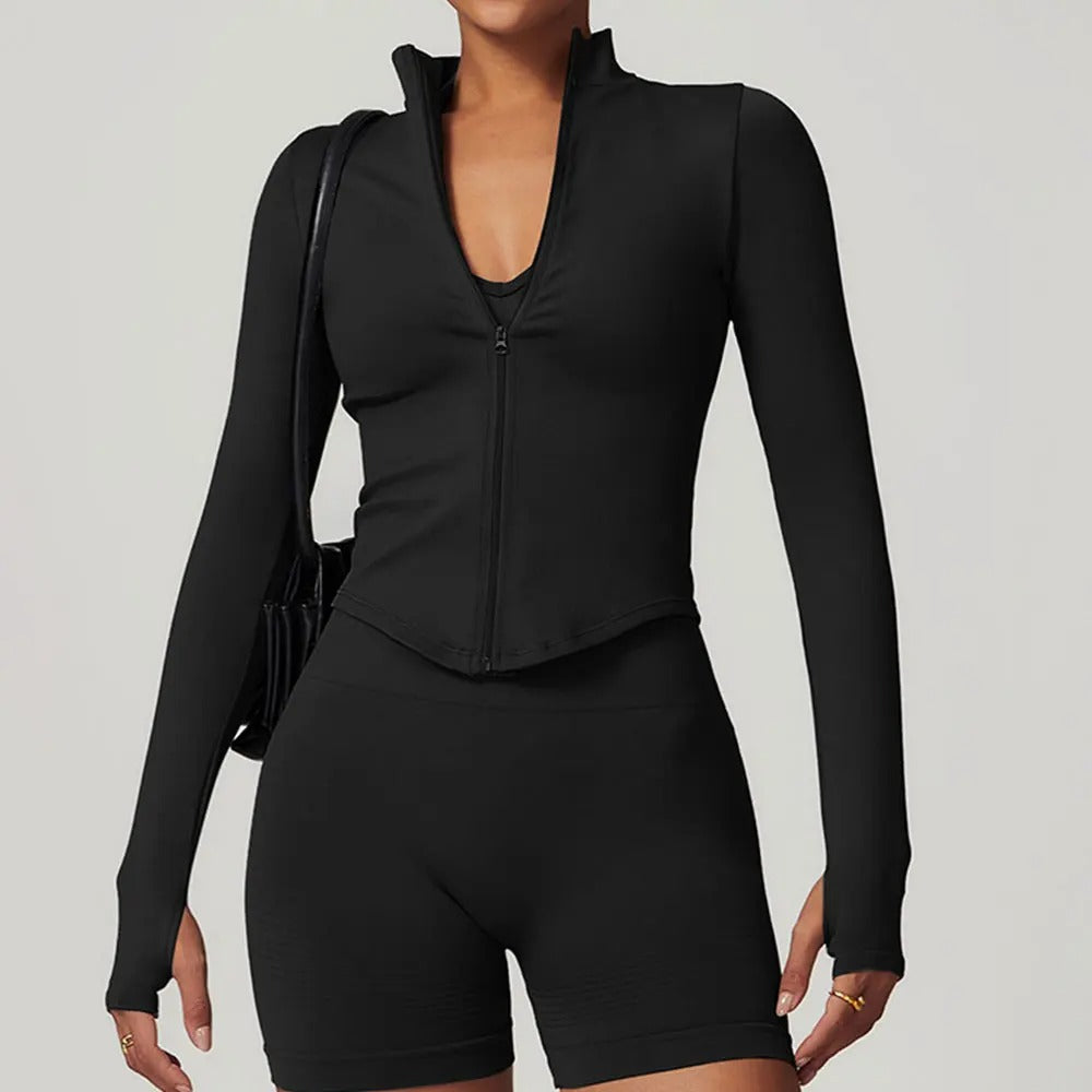 Veyra Active™ Luxe Cropped Zipper Jacket | Slim-Fit Long-Sleeve Yoga & Running Top