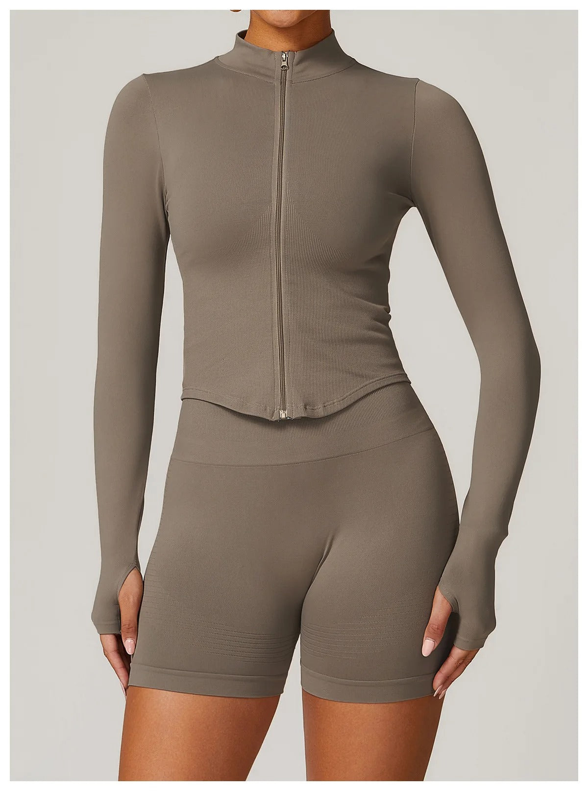 Veyra Active™ Luxe Cropped Zipper Jacket | Slim-Fit Long-Sleeve Yoga & Running Top