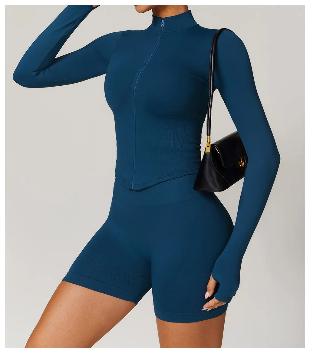 Veyra Active™ Luxe Cropped Zipper Jacket | Slim-Fit Long-Sleeve Yoga & Running Top
