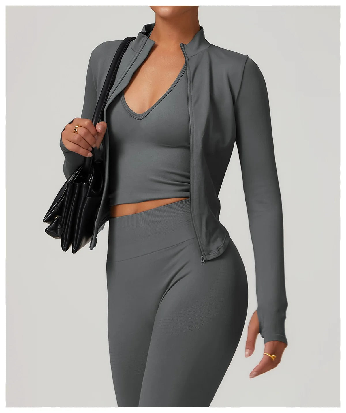 Veyra Active™ Luxe Cropped Zipper Jacket | Slim-Fit Long-Sleeve Yoga & Running Top