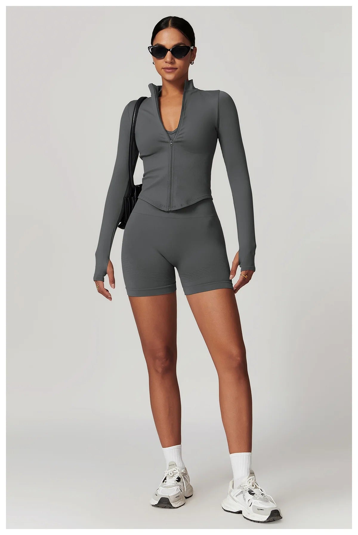 Veyra Active™ Luxe Cropped Zipper Jacket | Slim-Fit Long-Sleeve Yoga & Running Top