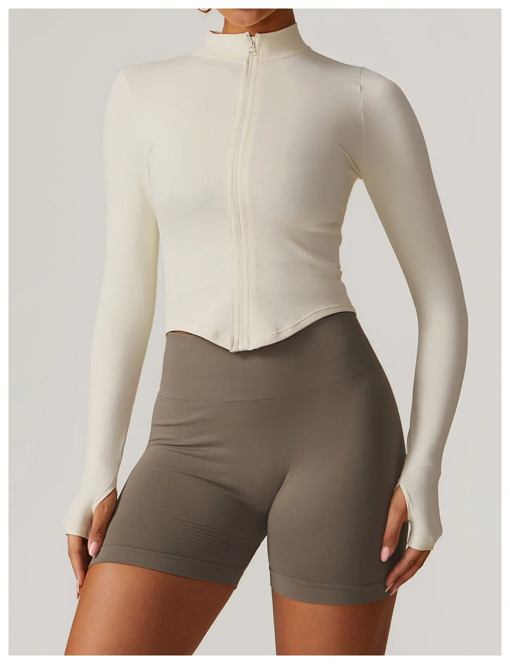 Veyra Active™ Luxe Cropped Zipper Jacket | Slim-Fit Long-Sleeve Yoga & Running Top