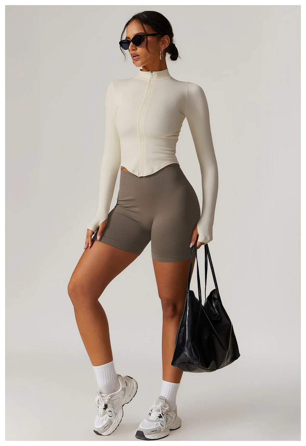 Veyra Active™ Luxe Cropped Zipper Jacket | Slim-Fit Long-Sleeve Yoga & Running Top