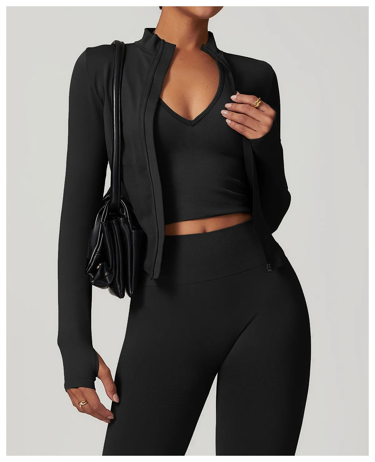 Veyra Active™ Luxe Cropped Zipper Jacket | Slim-Fit Long-Sleeve Yoga & Running Top